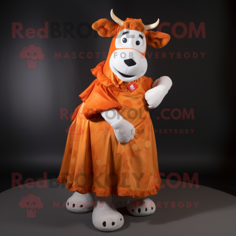 Orange Cow mascot costume character dressed with a Wrap Skirt and Cummerbunds