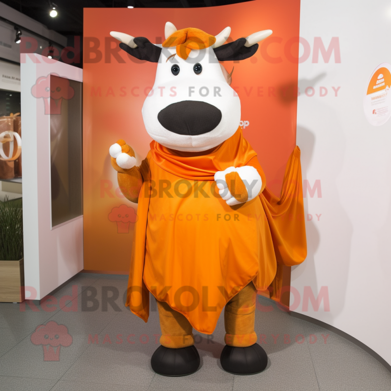 Orange Cow mascot costume character dressed with a Wrap Skirt and Cummerbunds