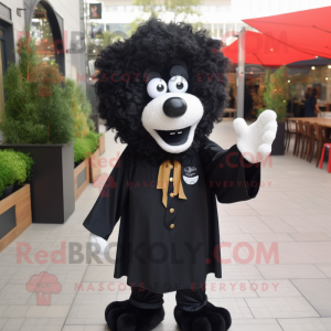 Black Steak mascot costume character dressed with a Blouse and Lapel pins