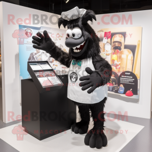 Black Steak mascot costume character dressed with a Blouse and Lapel pins