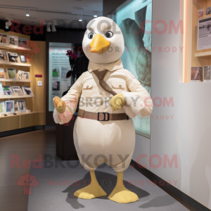 Beige Pigeon mascot costume character dressed with a Shorts and Cummerbunds