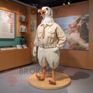 Beige Pigeon mascot costume character dressed with a Shorts and Cummerbunds
