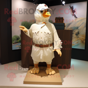 Beige Pigeon mascot costume character dressed with a Shorts and Cummerbunds