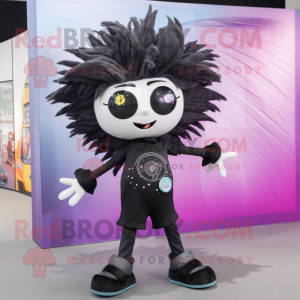 Black Ray mascot costume character dressed with a Leggings and Hair clips