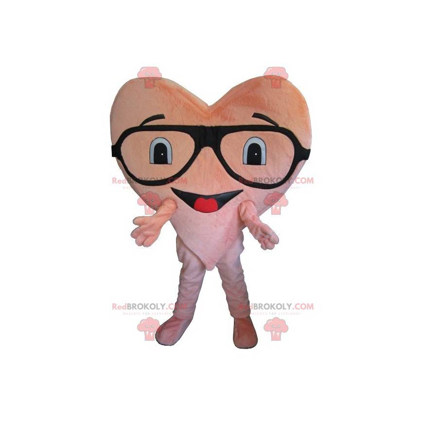 Mascota gigante corazón rosa con gafas - Redbrokoly.com