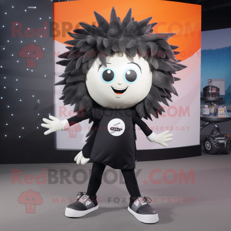 Black Ray mascot costume character dressed with a Leggings and Hair clips
