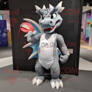 Gray Dragon mascot costume character dressed with a Board Shorts and Coin purses