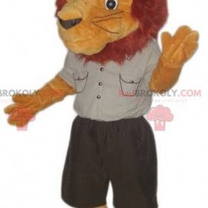 Leeuw mascotte gekleed in ontdekkingsreiziger outfit -