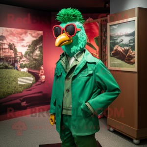 Green Roosters mascot costume character dressed with a Windbreaker and Cufflinks