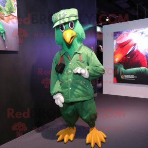 Green Roosters mascot costume character dressed with a Windbreaker and Cufflinks