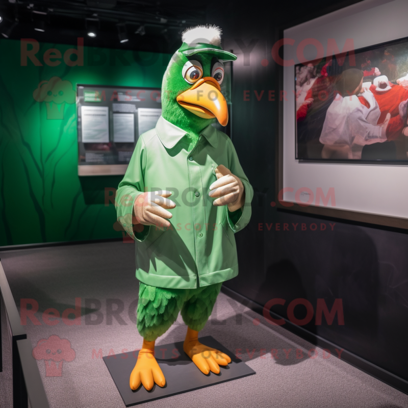 Green Roosters mascot costume character dressed with a Windbreaker and Cufflinks