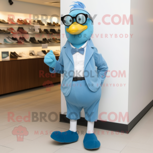 Sky Blue Hens mascot costume character dressed with a Dress Pants and Eyeglasses