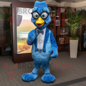 Sky Blue Hens mascot costume character dressed with a Dress Pants and Eyeglasses