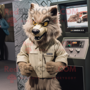 Beige Werewolf mascot costume character dressed with a Vest and Earrings