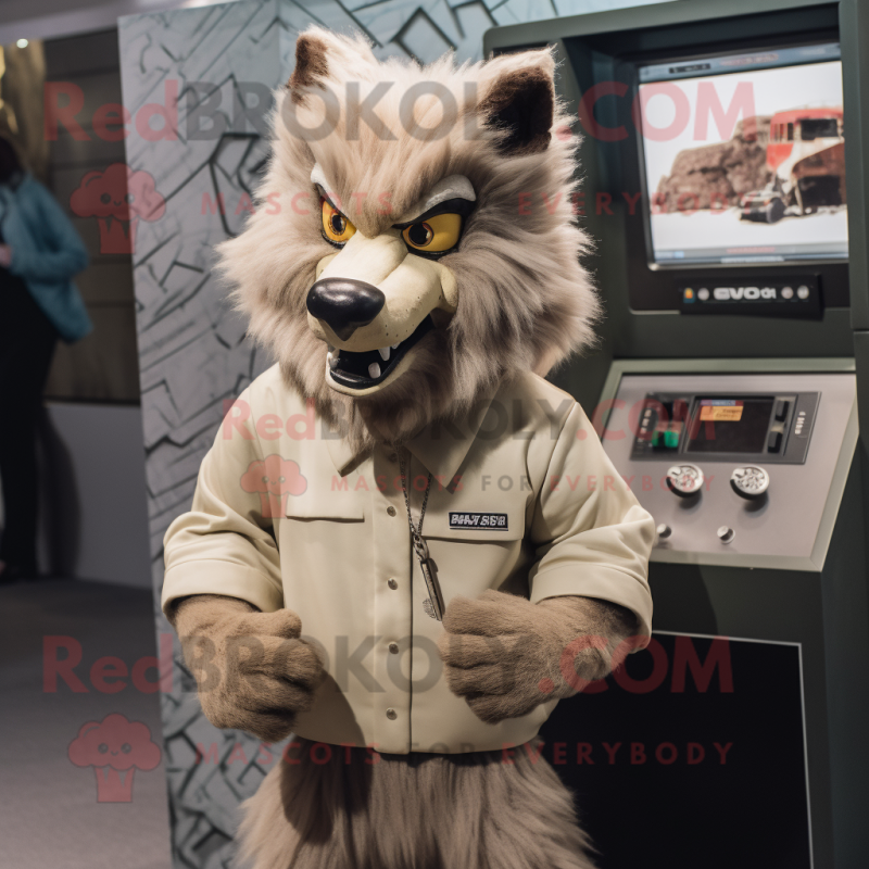 Beige Werewolf mascot costume character dressed with a Vest and Earrings Beige Werewolf mascot costume character dressed with a Vest and Earrings