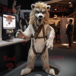 Beige Werewolf mascot costume character dressed with a Vest and Earrings