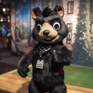 Black Squirrel mascot costume character dressed with a Oxford Shirt and Shoe laces