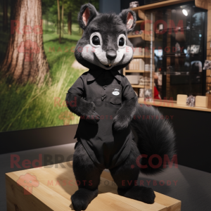 Black Squirrel mascot costume character dressed with a Oxford Shirt and Shoe laces
