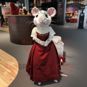 Maroon Rat mascot costume character dressed with a Wedding Dress and Handbags