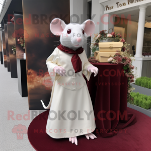 Maroon Rat mascot costume character dressed with a Wedding Dress and Handbags