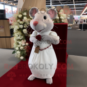 Maroon Rat mascot costume character dressed with a Wedding Dress and Handbags