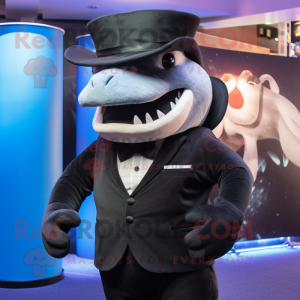 Black Shark mascot costume character dressed with a Tuxedo and Beanies