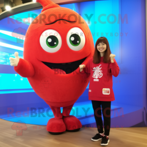 Red Miso Soup mascot costume character dressed with a Leggings and Watches