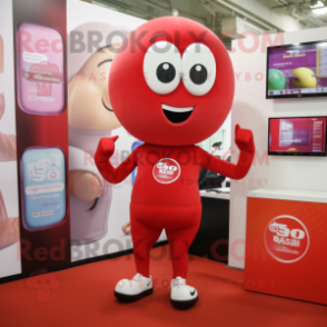 Red Miso Soup mascot costume character dressed with a Leggings and Watches