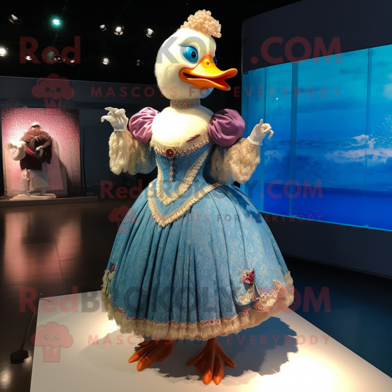 nan Muscovy Duck mascot costume character dressed with a Ball Gown and Hairpins