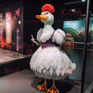 nan Muscovy Duck mascot costume character dressed with a Ball Gown and Hairpins