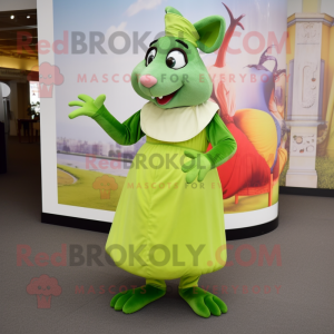 Lime Green Ratatouille mascot costume character dressed with a A-Line Skirt and Foot pads