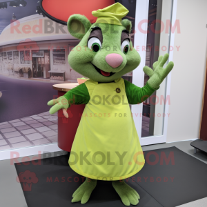 Lime Green Ratatouille mascot costume character dressed with a A-Line Skirt and Foot pads