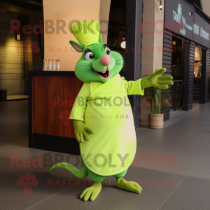 Lime Green Ratatouille mascot costume character dressed with a A-Line Skirt and Foot pads