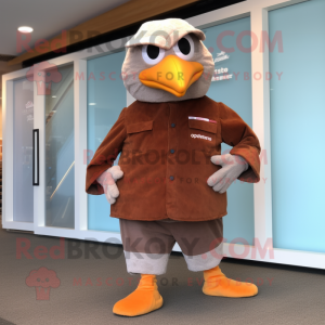 Brown Seagull mascot costume character dressed with a Corduroy Pants and Foot pads