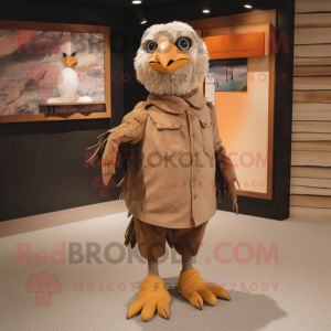 Brown Seagull mascot costume character dressed with a Corduroy Pants and Foot pads