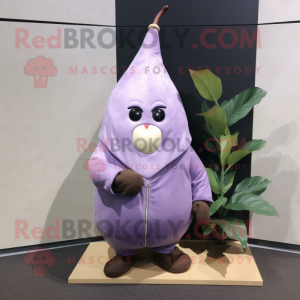 Lavender Pear mascot costume character dressed with a Leather Jacket and Shawl pins