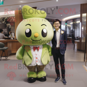 Olive Dim Sum mascot costume character dressed with a Boyfriend Jeans and Bow ties