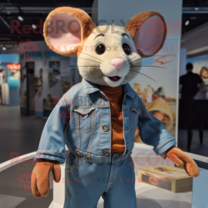 Rust Mouse mascot costume character dressed with a Boyfriend Jeans and Lapel pins