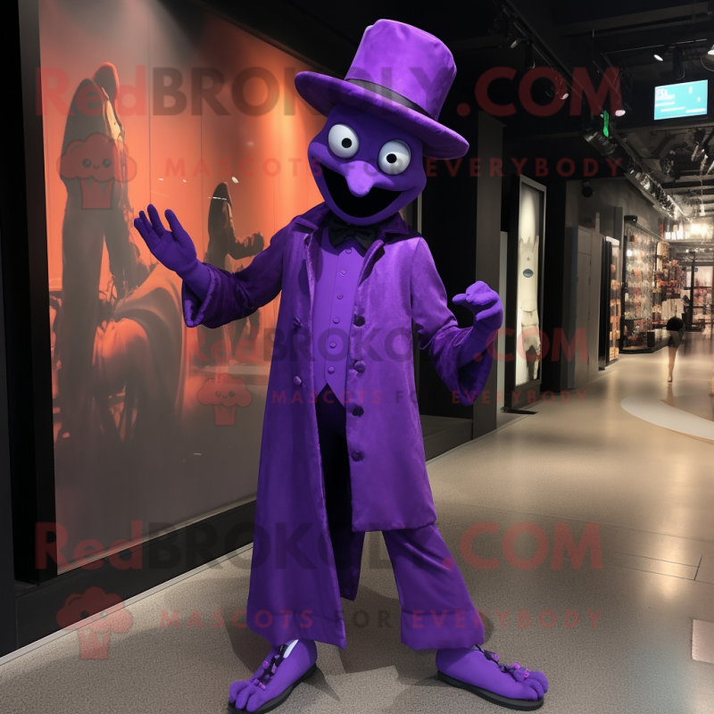 Purple Stilt Walker mascot costume character dressed with a Trousers and Gloves Purple Stilt Walker mascot costume character dressed with a Trousers and Gloves