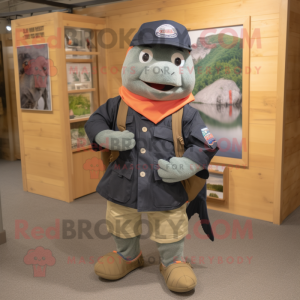 Navy Salmon mascot costume character dressed with a Cargo Shorts and Berets