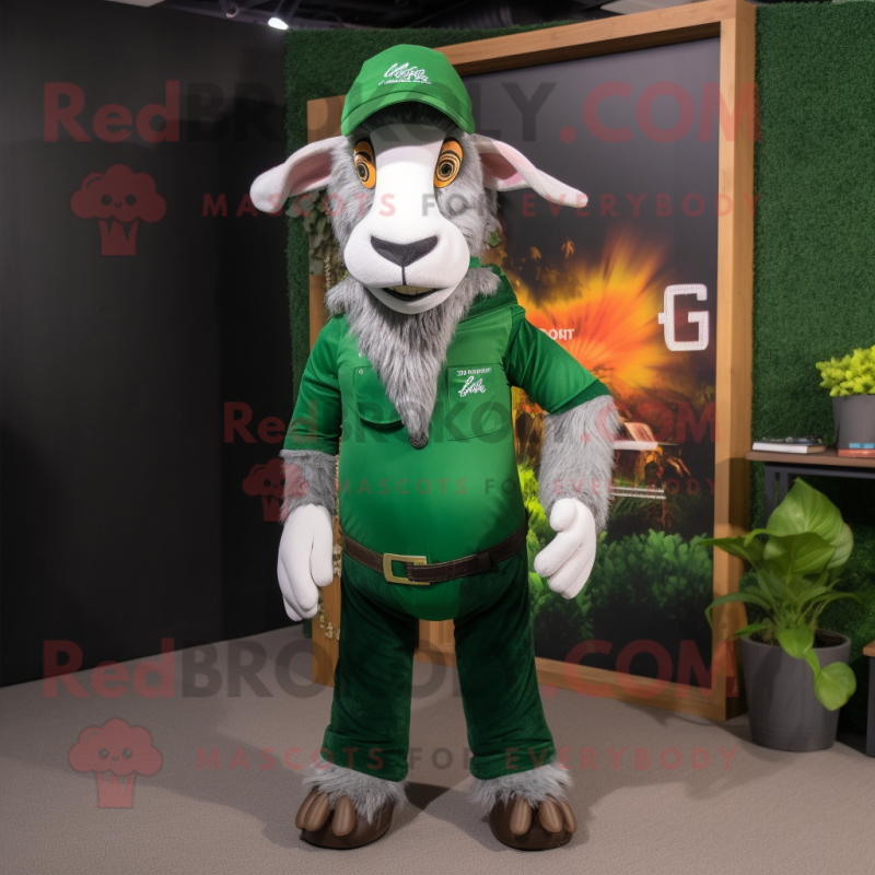 Forest Green Boer Goat mascot costume character dressed with a Flare Jeans and Headbands Forest Green Boer Goat mascot costume character dressed with a Flare Jeans and Headbands