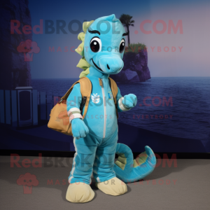 Cyan Seahorse maskot...