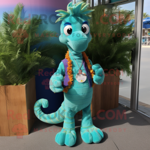 Cyan Seahorse maskot kostym...