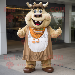 Tan Beef Wellington mascot costume character dressed with a Shorts and Necklaces