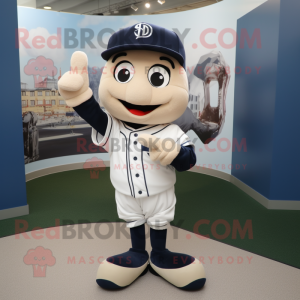 Navy Baseball Glove mascot costume character dressed with a V-Neck Tee and Shoe clips