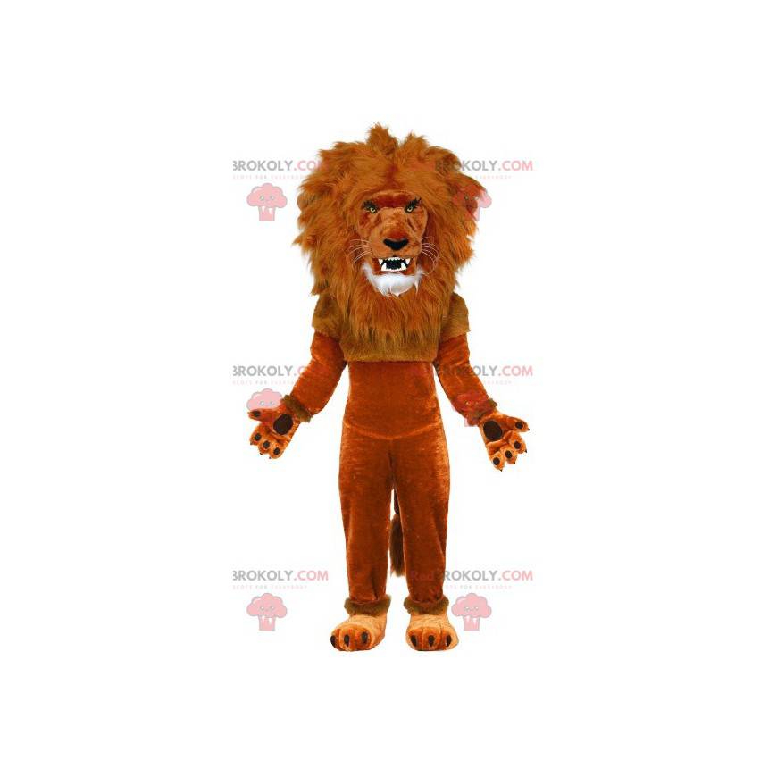 Mascotte de lion marron avec une grande crinière -
