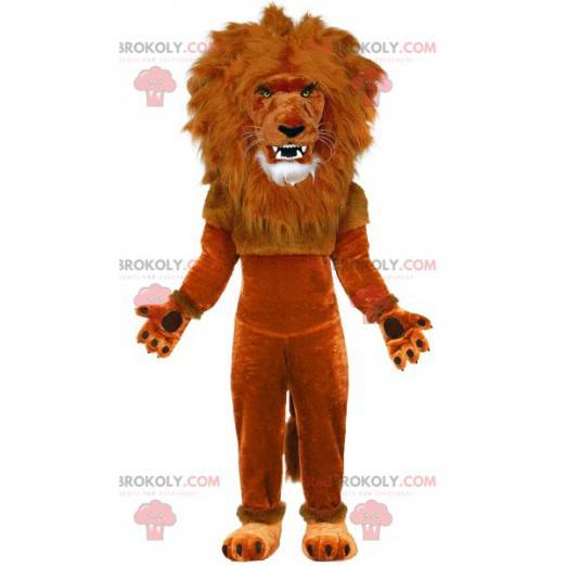 Braunes Löwenmaskottchen mit einer großen Mähne - Redbrokoly.com