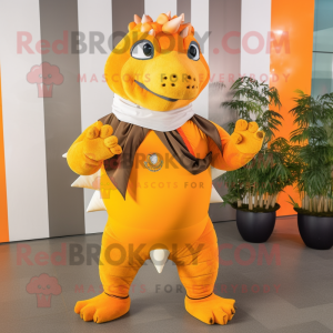 Orange Ankylosaurus mascot costume character dressed with a Yoga Pants and Scarves