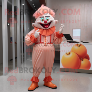 Peach Evil Clown mascot costume character dressed with a Trousers and Brooches