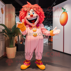 Peach Evil Clown mascot costume character dressed with a Trousers and Brooches